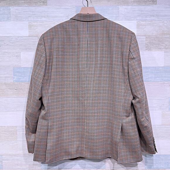 Saville Row London Wool Tweed Sport Coat Brown Houndstooth Check Mens 46R - Picture 5 of 7